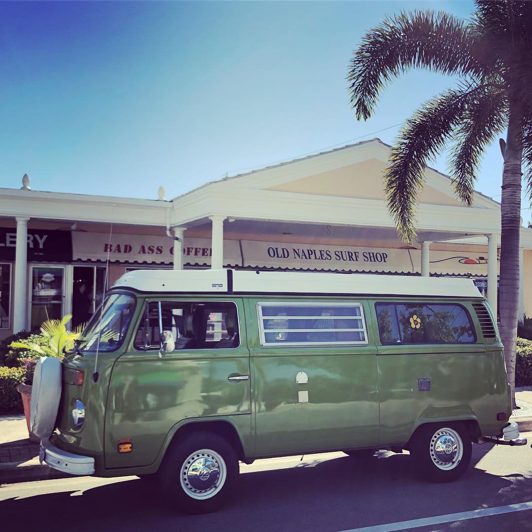 Store front and vintage van 