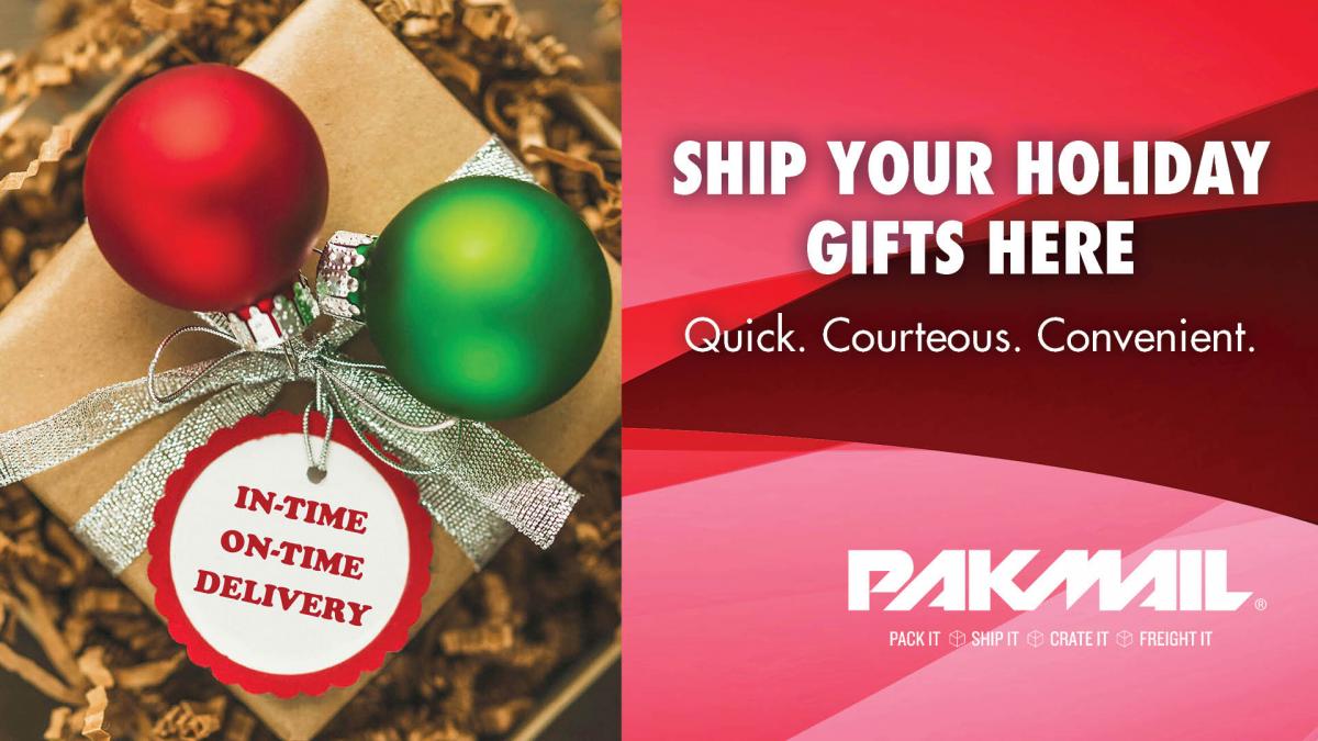 ad for Pak Mail holiday shipping